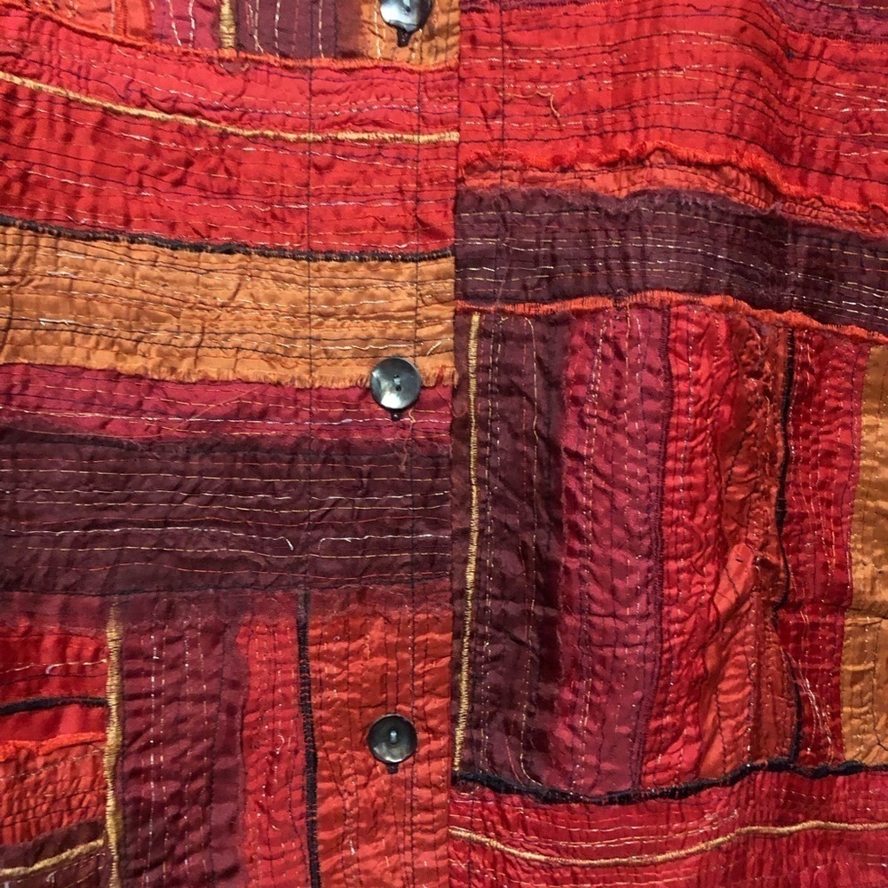 Chico’s Design Multi Red Tones Silk Blend Soft Cotton Lined Vintage Jacket Large - Picture 5 of 8